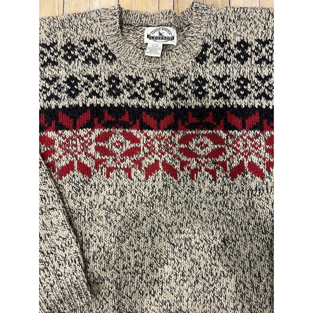 VTG Eddie Bauer Legends 100% Wool Nordic Fair Isle Sweater Brown/Oatmeal M-L - Picture 4 of 9